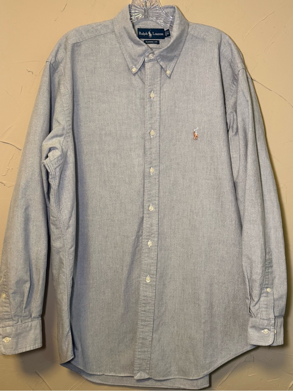 VTG Ralph Lauren Chambray L 16.5 34/35 EUC Flesh Pony Preppy Classic Fit Boxy - Picture 2 of 14